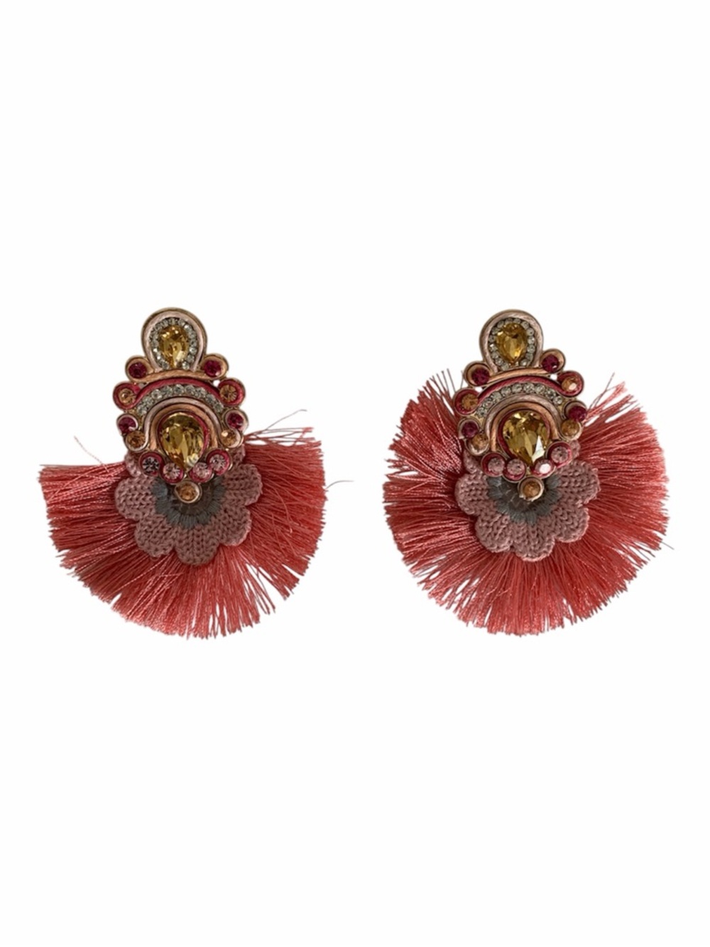 String Tassel Earrings Hoop Fan Shaped Jewels Flower Colorful Fashion Boho Pink